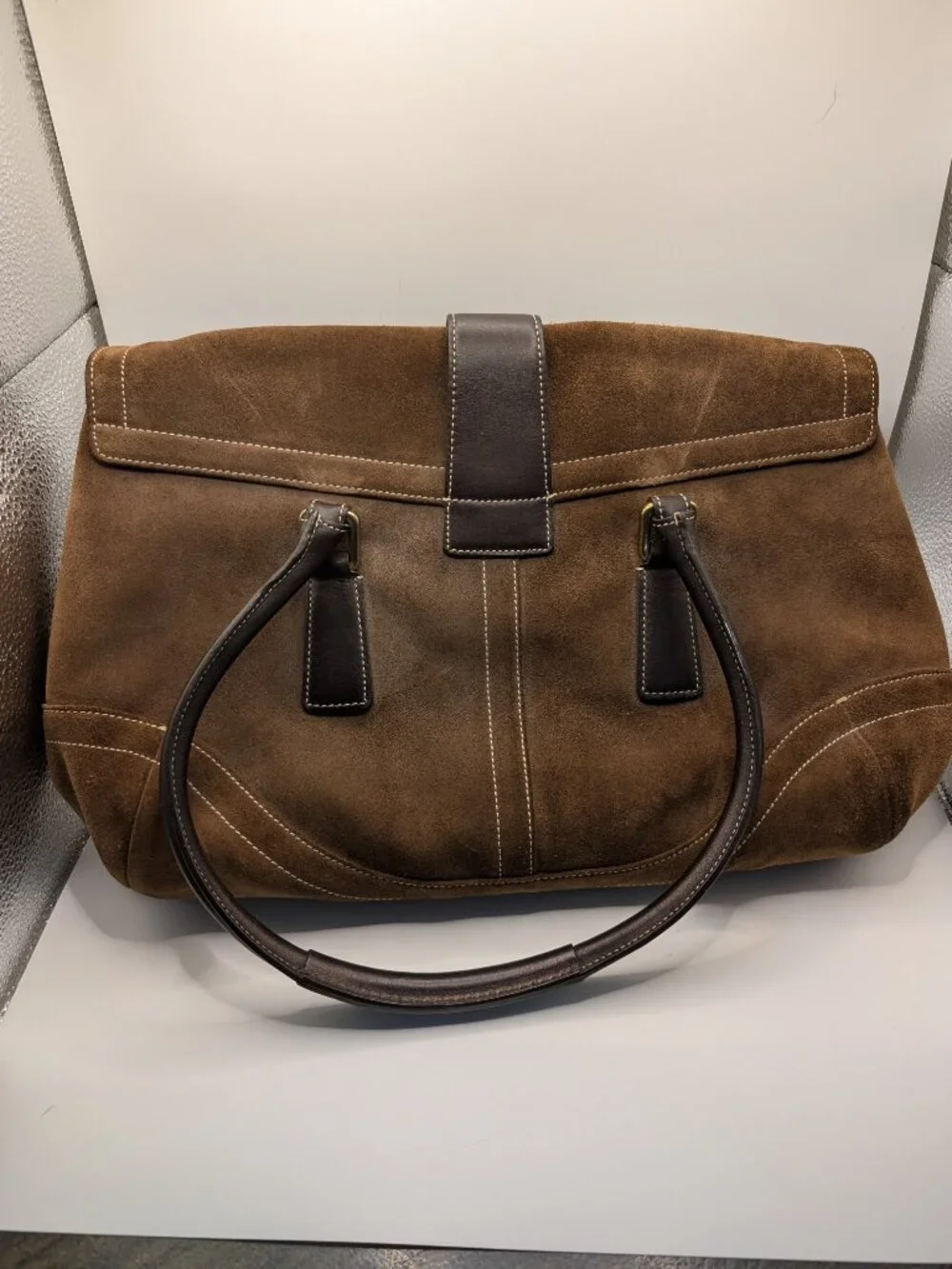 Coach Soho Suede Satchel #9507 Cocoa Brown Leather Trim Y2K
